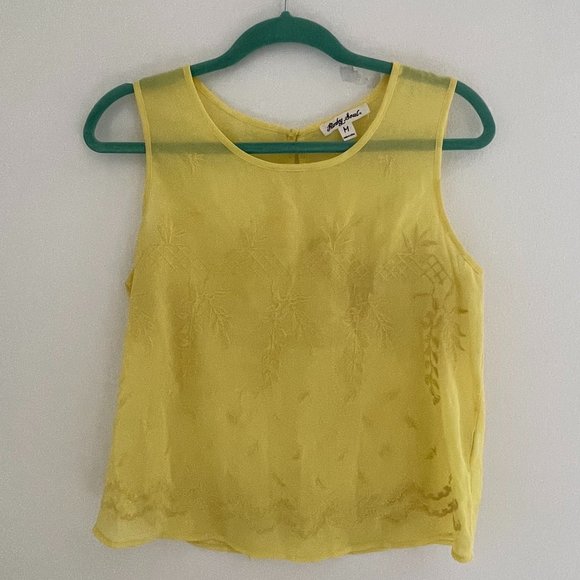 🌸 Women's Sleeveless Blouse with Embroidered Details, Yellow, M - Picture 1 of 3